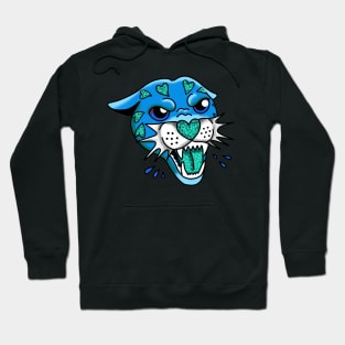 American Traditional Panther Tattoo with Hearts, Blue and Teal, with Sparkles and glitter cute gift Hoodie